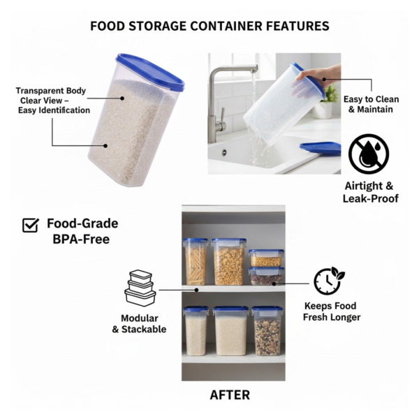 Modular Transparent Airtight Food Storage Container - 2000 ml