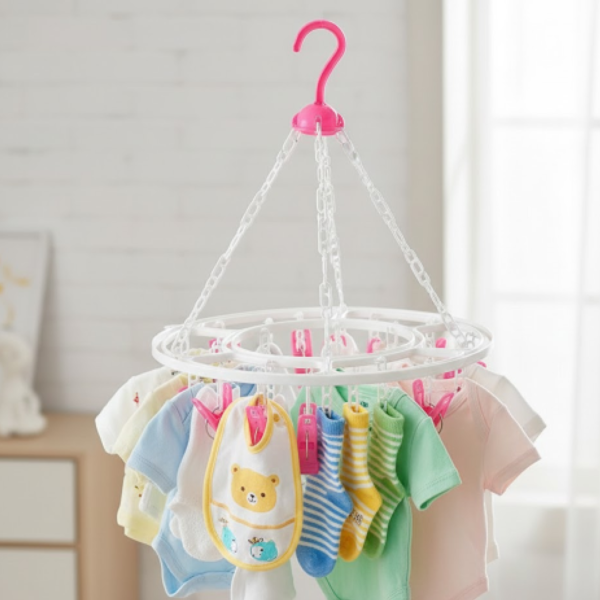 2092621518.png Plastic Round Cloth Drying Stand Hanger with 24 Clips (Multicolour)