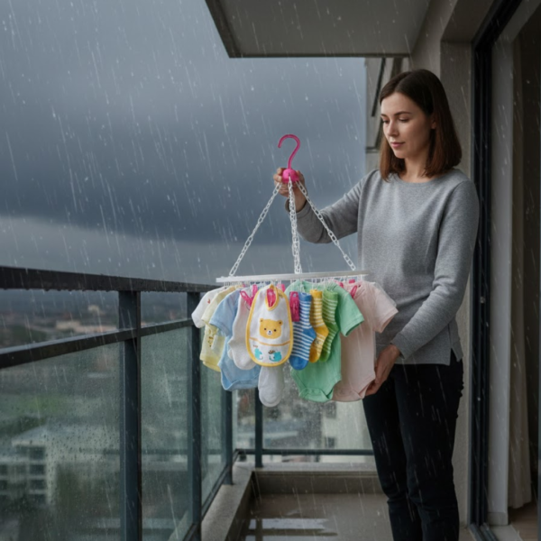 2092621519.png Plastic Round Cloth Drying Stand Hanger with 24 Clips (Multicolour)