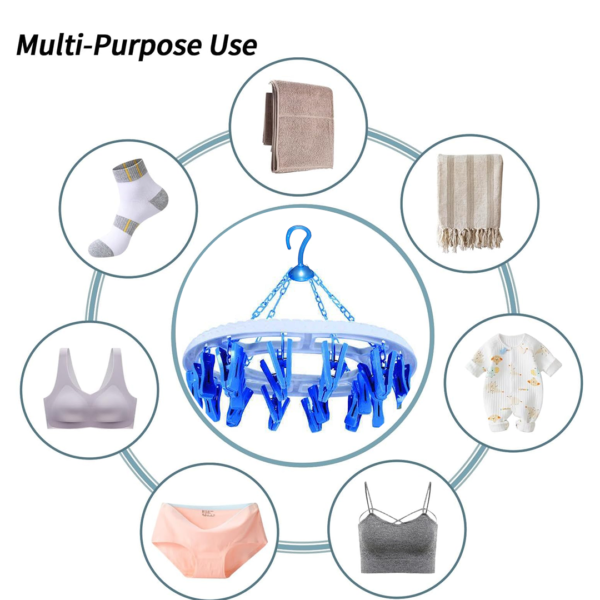 2092621520.png Plastic Round Cloth Drying Stand Hanger with 18 Clips (Multicolour)