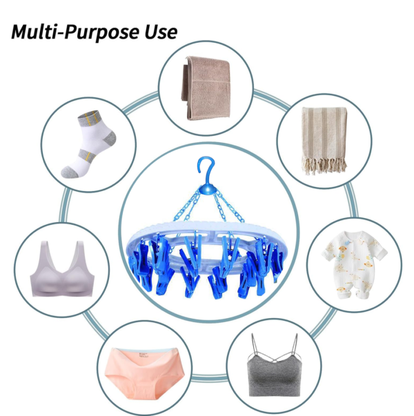 2092621520.png Plastic Round Cloth Drying Stand Hanger with 18 Clips (Multicolour)
