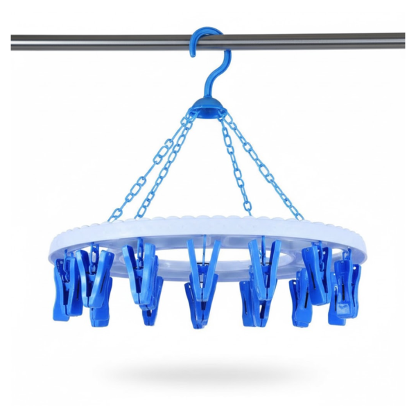 2092621521.png Plastic Round Cloth Drying Stand Hanger with 18 Clips (Multicolour)