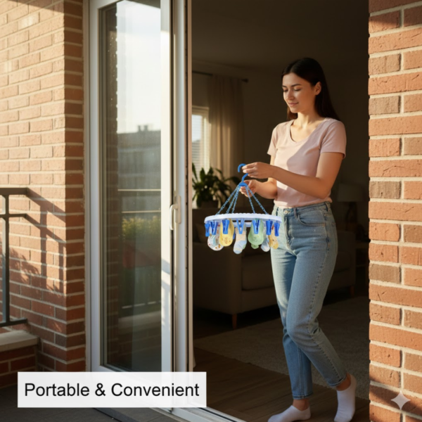 2092621524_1.png Plastic Round Cloth Drying Stand Hanger with 18 Clips (Multicolour)