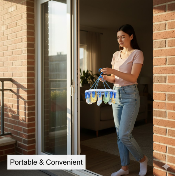 2092621524_1.png Plastic Round Cloth Drying Stand Hanger with 18 Clips (Multicolour)