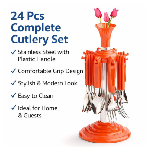 New Stylish 24 Pcs Plastic, Stainless Steel Cutlery Set (Pack of 24)