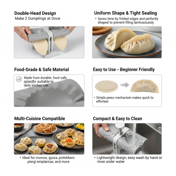 Double-Head Dumpling Maker Mold – Press Two Dumplings at Once (Brown Box)