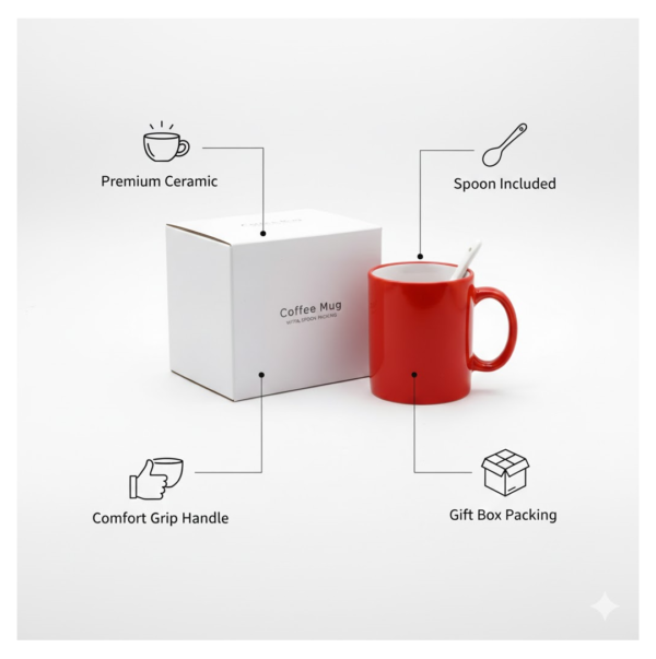 Coffee Mug With Spoon and box packing, Used for Drinking and Taking Coffees