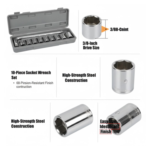 2092621663.png Drive Standard Socket Wrench Set -10 pc, 6 pt. 3 / 8 in.
