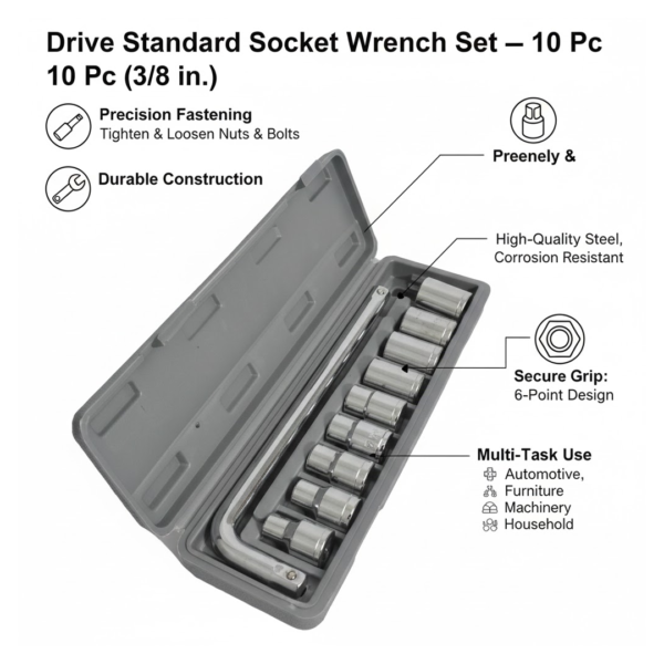 2092621664.png Drive Standard Socket Wrench Set -10 pc, 6 pt. 3 / 8 in.