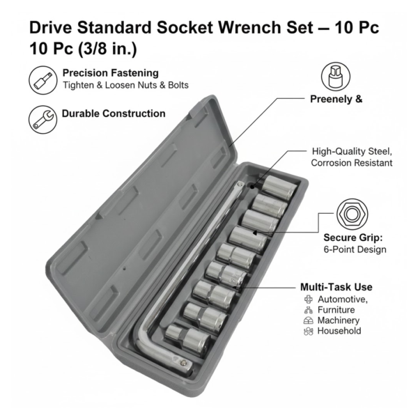 2092621664.png Drive Standard Socket Wrench Set -10 pc, 6 pt. 3 / 8 in.