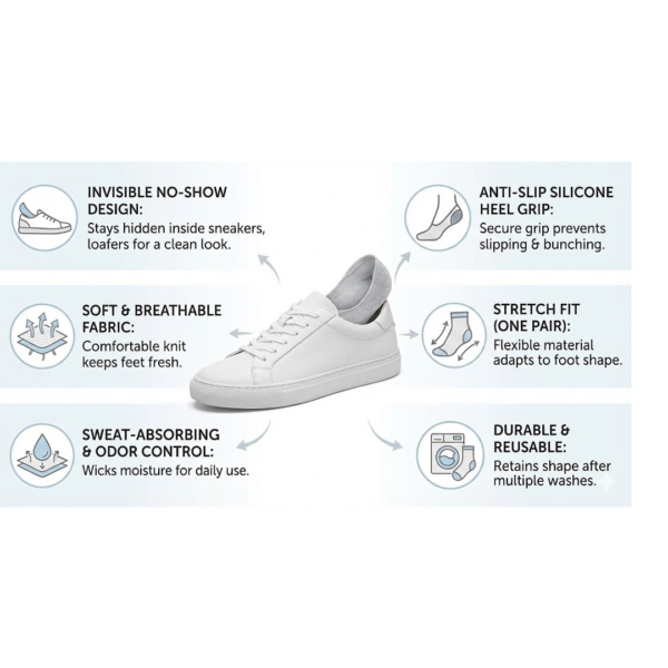 No-Show Liner Socks with Anti-Slip Heel Grip  (1 Pair)