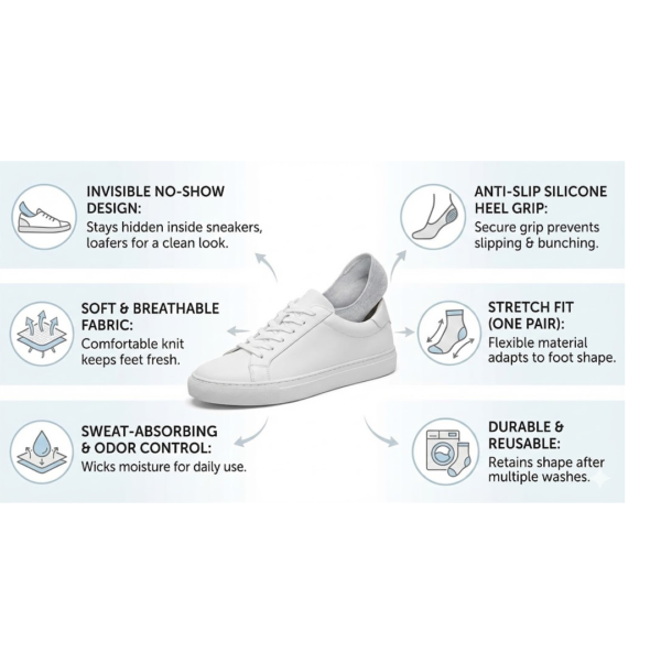 No-Show Liner Socks with Anti-Slip Heel Grip  (1 Pair)