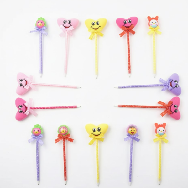 Cute Cartoon Shape & Heart Design Facy Writting Pen Attached Rattle | Ball Pen Smooth Writing For Wedding , Events & Multiuse Pen  Best Pen l Use for Kids (12 Pcs Set Mix Design & Color)