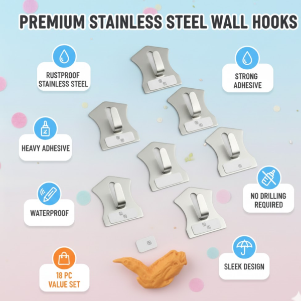 2092621756.png 18-Piece Stainless Steel Wall Hooks: Organize Your Home Effortlessly