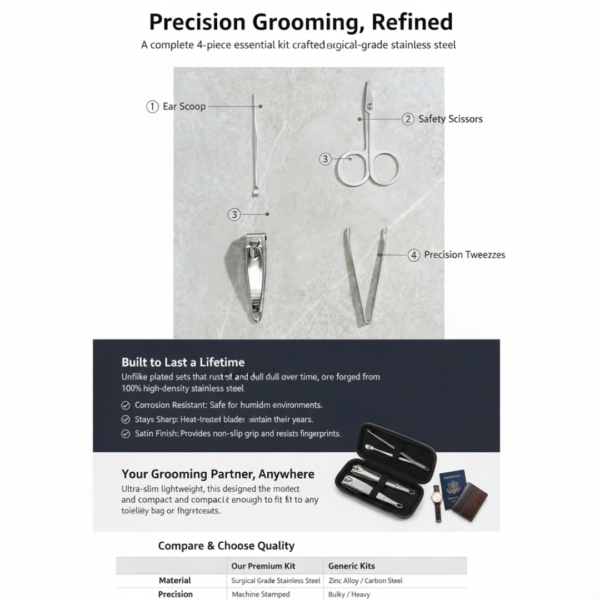 Mini Nail Clipper Set With Plastic Storage Case, (4 Pc Set)