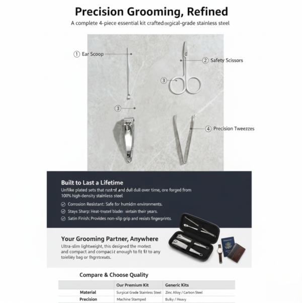 Mini Nail Clipper Set With Plastic Storage Case, (4 Pc Set)