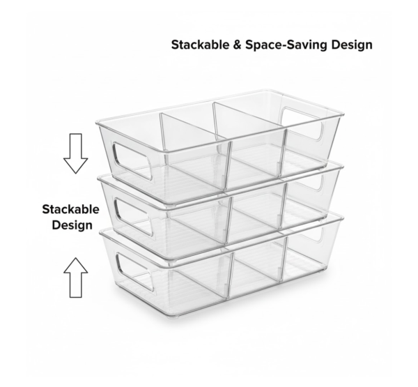 Plastic Refrigerator Organizer Bins, 1 Stackable Fridge Organizers with Handle, Clear Organizing Food Fruit Vegetables Pantry Storage Bins for Freezer kitchen Cabinet Organization and Storage (1 Pc Mix Color)