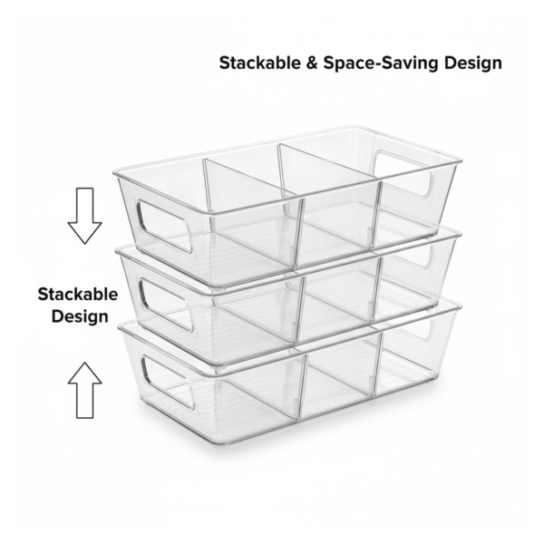 Plastic Refrigerator Organizer Bins, 1 Stackable Fridge Organizers with Handle, Clear Organizing Food Fruit Vegetables Pantry Storage Bins for Freezer kitchen Cabinet Organization and Storage (1 Pc Mix Color)