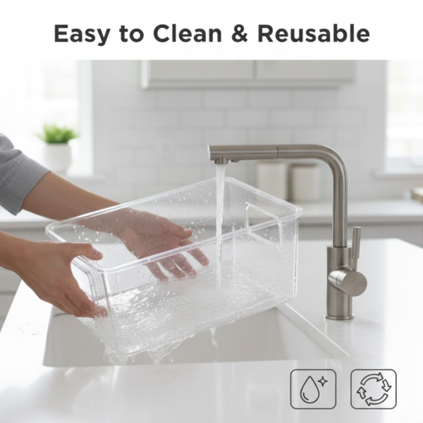 Plastic Refrigerator Organizer Bins, 1 Stackable Fridge Organizers with Handle, Clear Organizing Food Fruit Vegetables Pantry Storage Bins for Freezer kitchen Cabinet Organization and Storage (1 Pc Mix Color)