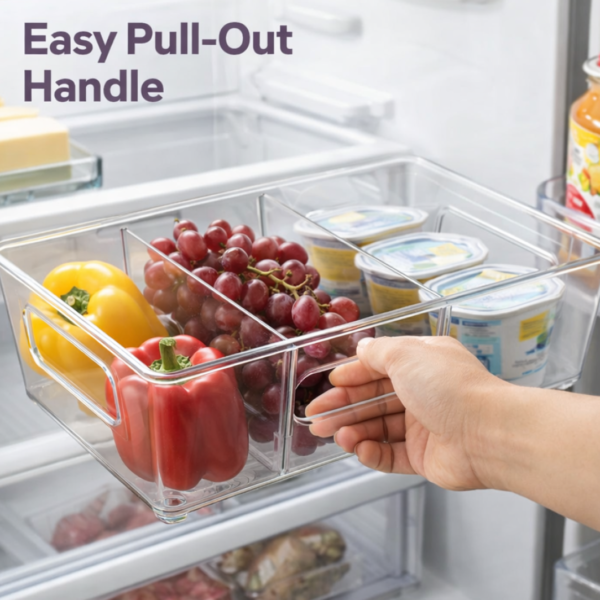 Plastic Refrigerator Organizer Bins, 1 Stackable Fridge Organizers with Handle, Clear Organizing Food Fruit Vegetables Pantry Storage Bins for Freezer kitchen Cabinet Organization and Storage (1 Pc Mix Color)