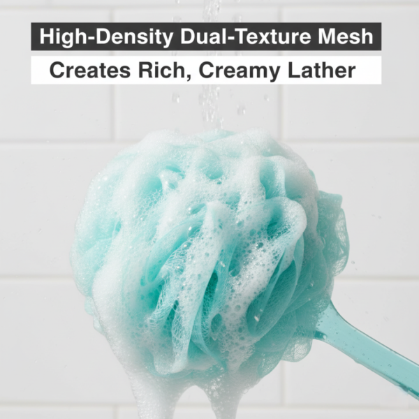 Loofah Back Scrubber with Long Handle, Soft Nylon Mesh Bath Brush (45 Cm)