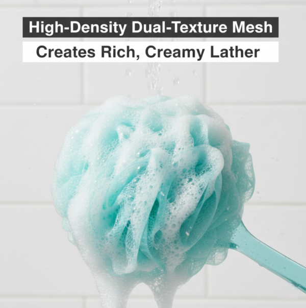 Loofah Back Scrubber with Long Handle, Soft Nylon Mesh Bath Brush (45 Cm)