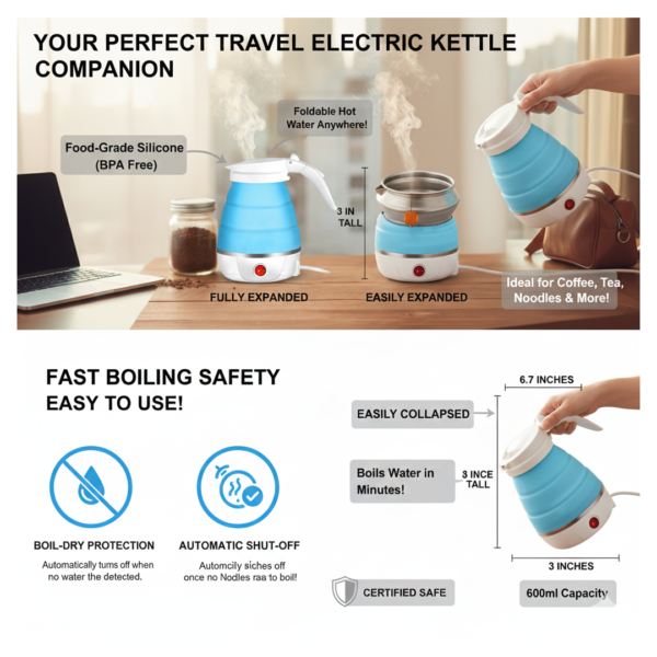 Silicone Foldable Collapsible Electric Water Kettle Camping Boiler