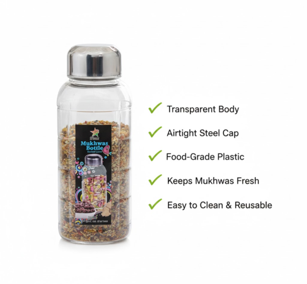 Plastic Transparent Mukhwas Bottle With Steel Cap Kitchen Storage Bottle (1 Pc)