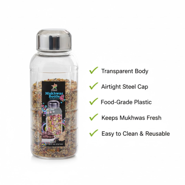 Plastic Transparent Mukhwas Bottle With Steel Cap Kitchen Storage Bottle (1 Pc)