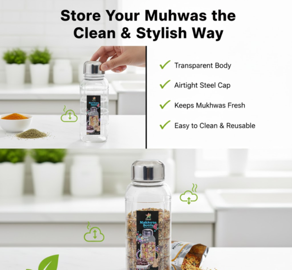 Plastic Transparent Mukhwas Bottle With Steel Cap Kitchen Storage Bottle (1 Pc)