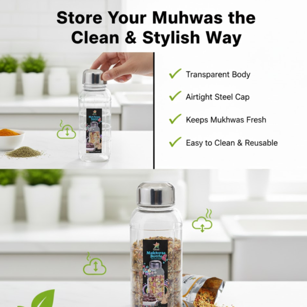 Plastic Transparent Mukhwas Bottle With Steel Cap Kitchen Storage Bottle (1 Pc)