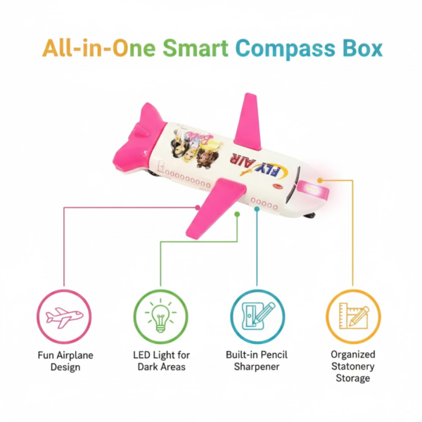 Multi-Functional Airplane-Shaped Compass Box with LED Light and Built-in Sharpener