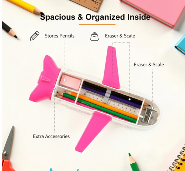 Multi-Functional Airplane-Shaped Compass Box with LED Light and Built-in Sharpener