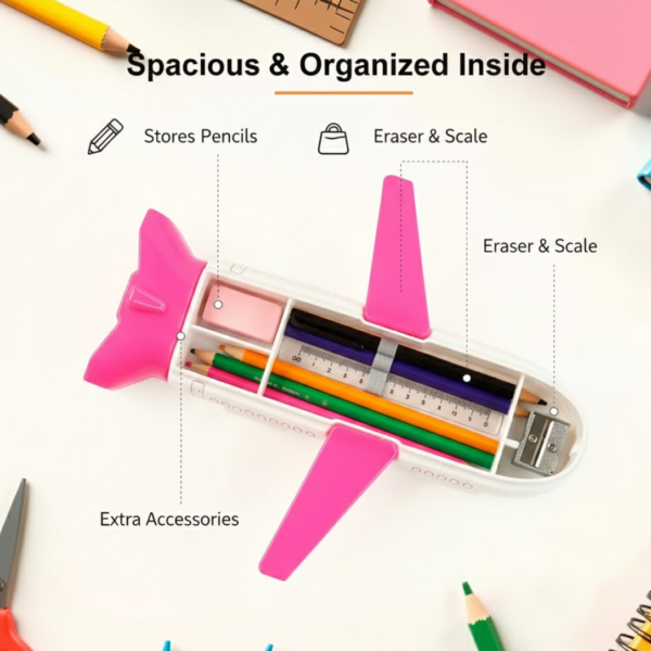 Multi-Functional Airplane-Shaped Compass Box with LED Light and Built-in Sharpener