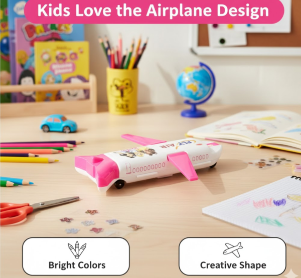 Multi-Functional Airplane-Shaped Compass Box with LED Light and Built-in Sharpener