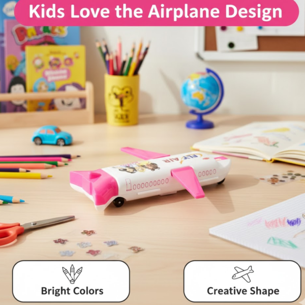 Multi-Functional Airplane-Shaped Compass Box with LED Light and Built-in Sharpener