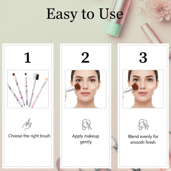 Floral Makeup Brush Set for Eyes, Lips, and Face (5 Pc)