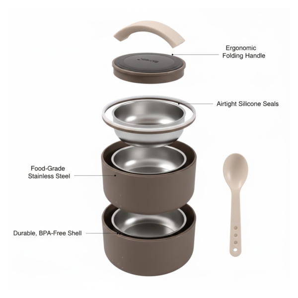 Ganesh Stack 2-Layer Stainless Steel Leak-Proof Lunch Box for Office, School, Picnic