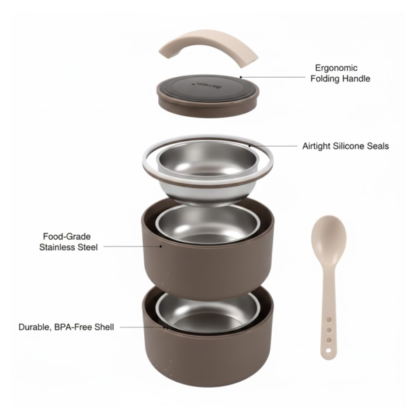 Ganesh Stack 2-Layer Stainless Steel Leak-Proof Lunch Box for Office, School, Picnic