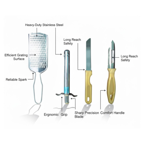 2092622017.png 4In1 Combo - Stainless Steel Kitchen Lighter, Knife, Peeler and Smooth Grater