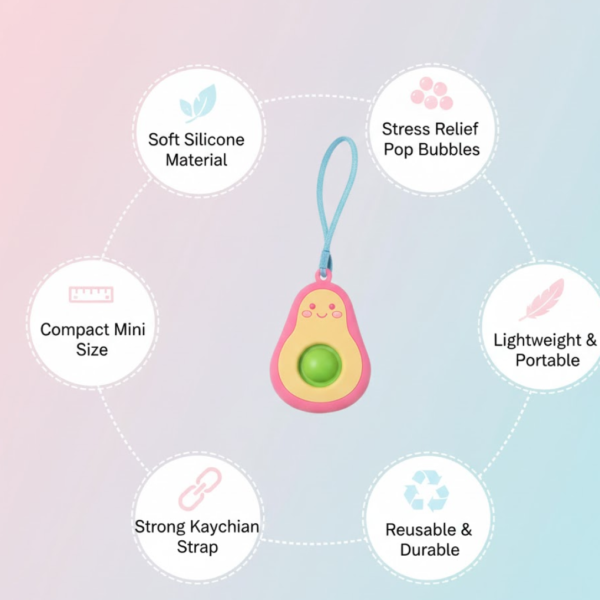 Cute Avocado-Shaped Mini Push Pop Keychain Toy with Strap (1 Pc)