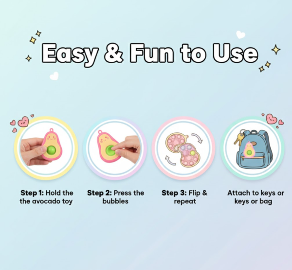 Cute Avocado-Shaped Mini Push Pop Keychain Toy with Strap (1 Pc)