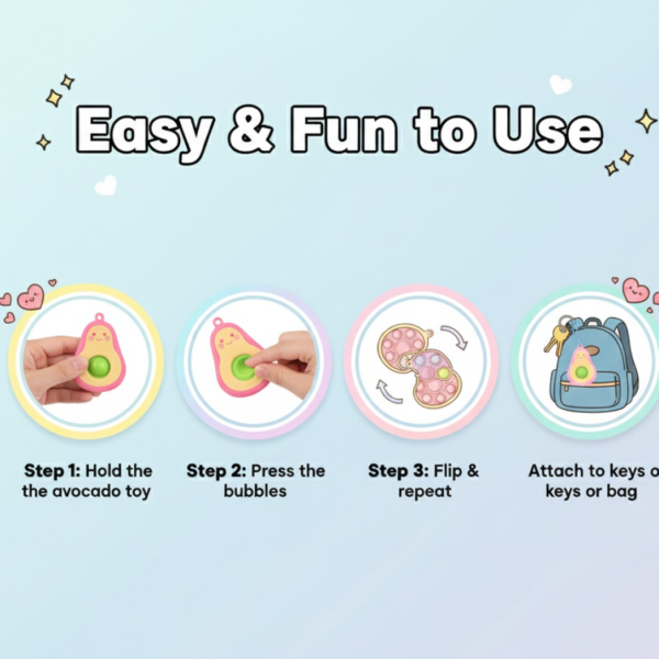 Cute Avocado-Shaped Mini Push Pop Keychain Toy with Strap (1 Pc)