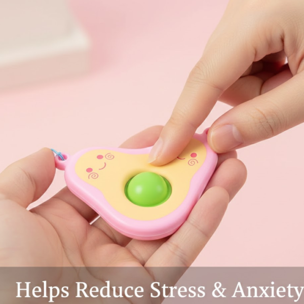 Cute Avocado-Shaped Mini Push Pop Keychain Toy with Strap (1 Pc)