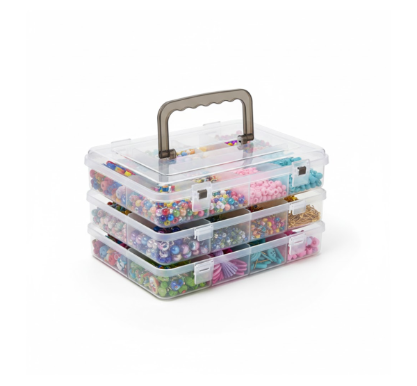 2092622077.png 3-Tier Transparent Craft Storage Box with 18 Adjustable Compartments