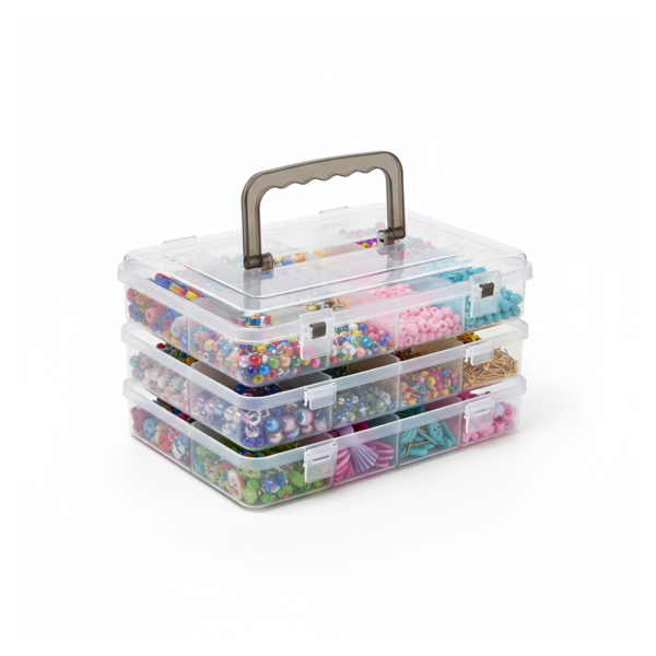 2092622077.png 3-Tier Transparent Craft Storage Box with 18 Adjustable Compartments