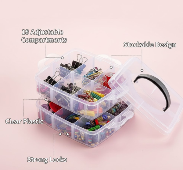 2092622078.png 3-Tier Transparent Craft Storage Box with 18 Adjustable Compartments