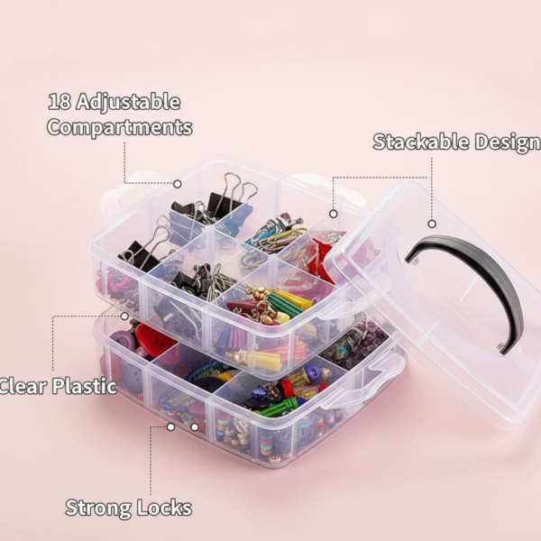 2092622078.png 3-Tier Transparent Craft Storage Box with 18 Adjustable Compartments