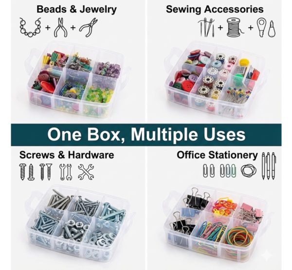 2092622087.png 3-Tier Transparent Craft Storage Box with 18 Adjustable Compartments