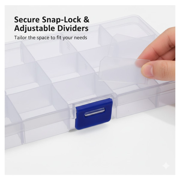 15-Grid Clear Plastic Jewelry Organizer Box with Dividers (1 Pc)